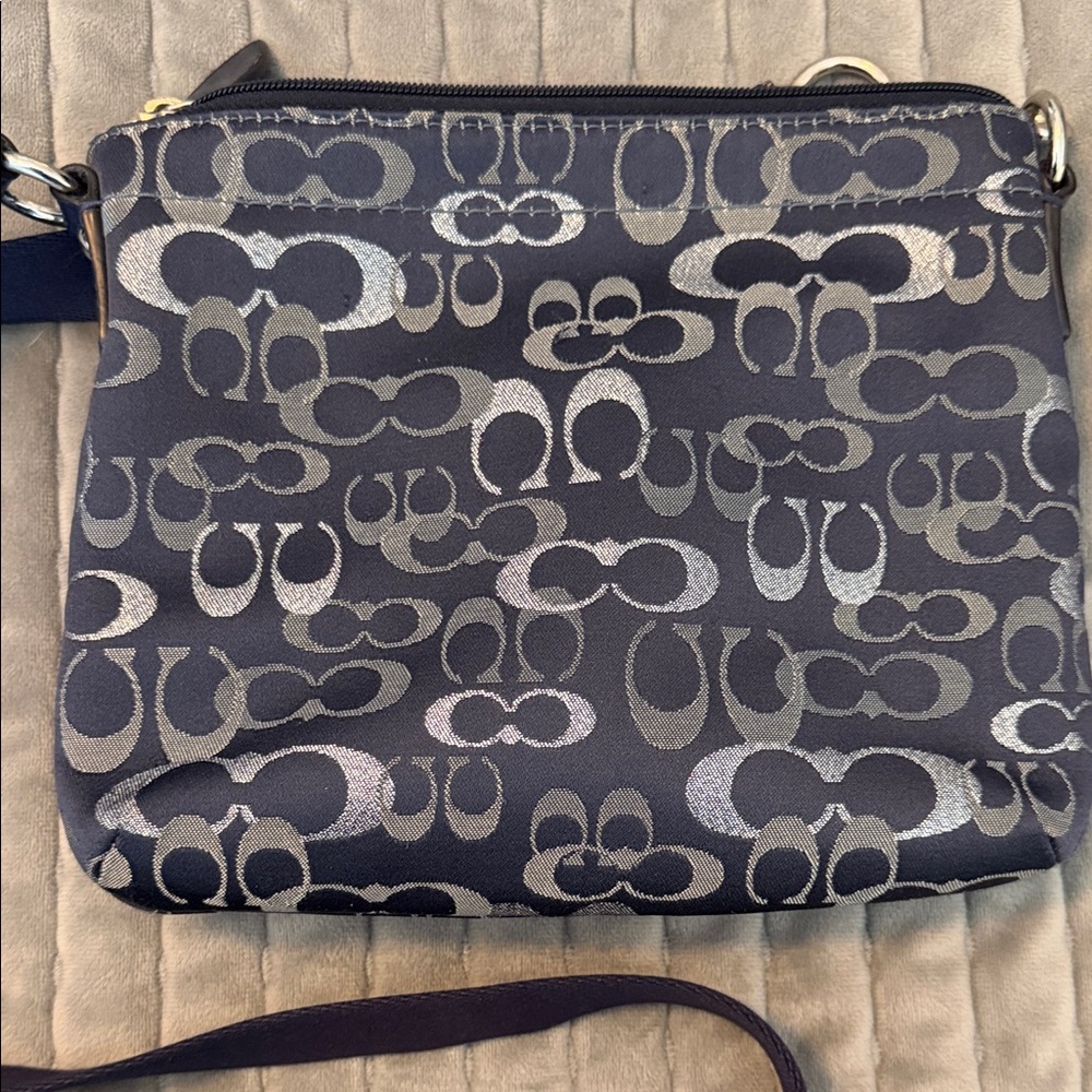 Coach Blue and Silver Signature Canvas Crossbody with Turnlock Pocket - Picture 4 of 5
